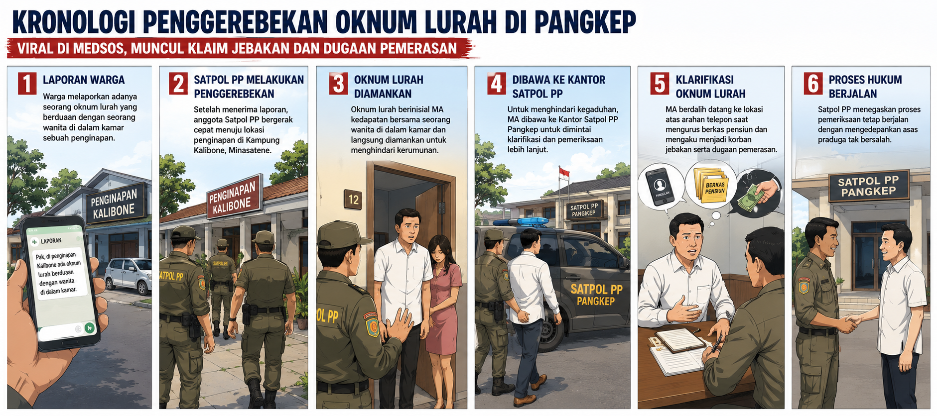 Ilustrasi kronologi penggerebekan oknum lurah di Pangkep